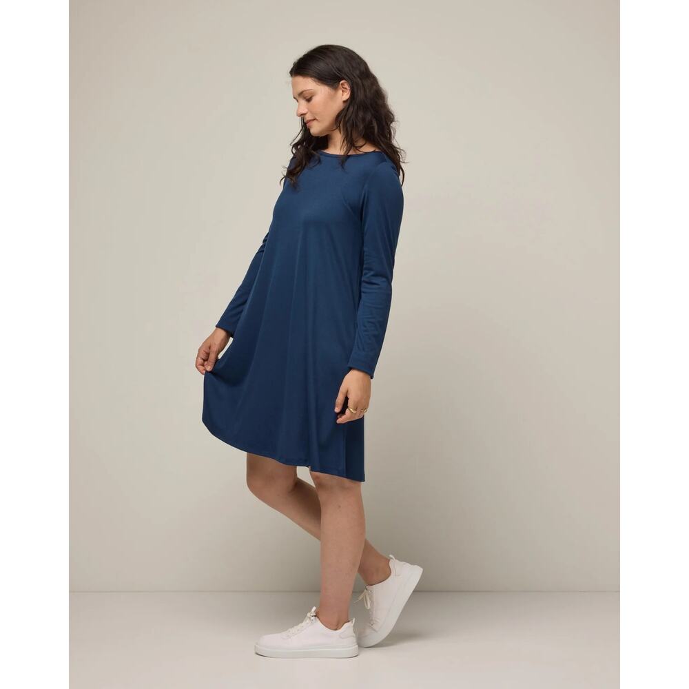 Wool& Long Sleeve Merino Wool Rowena Swing Dress Marine Blue Size Small